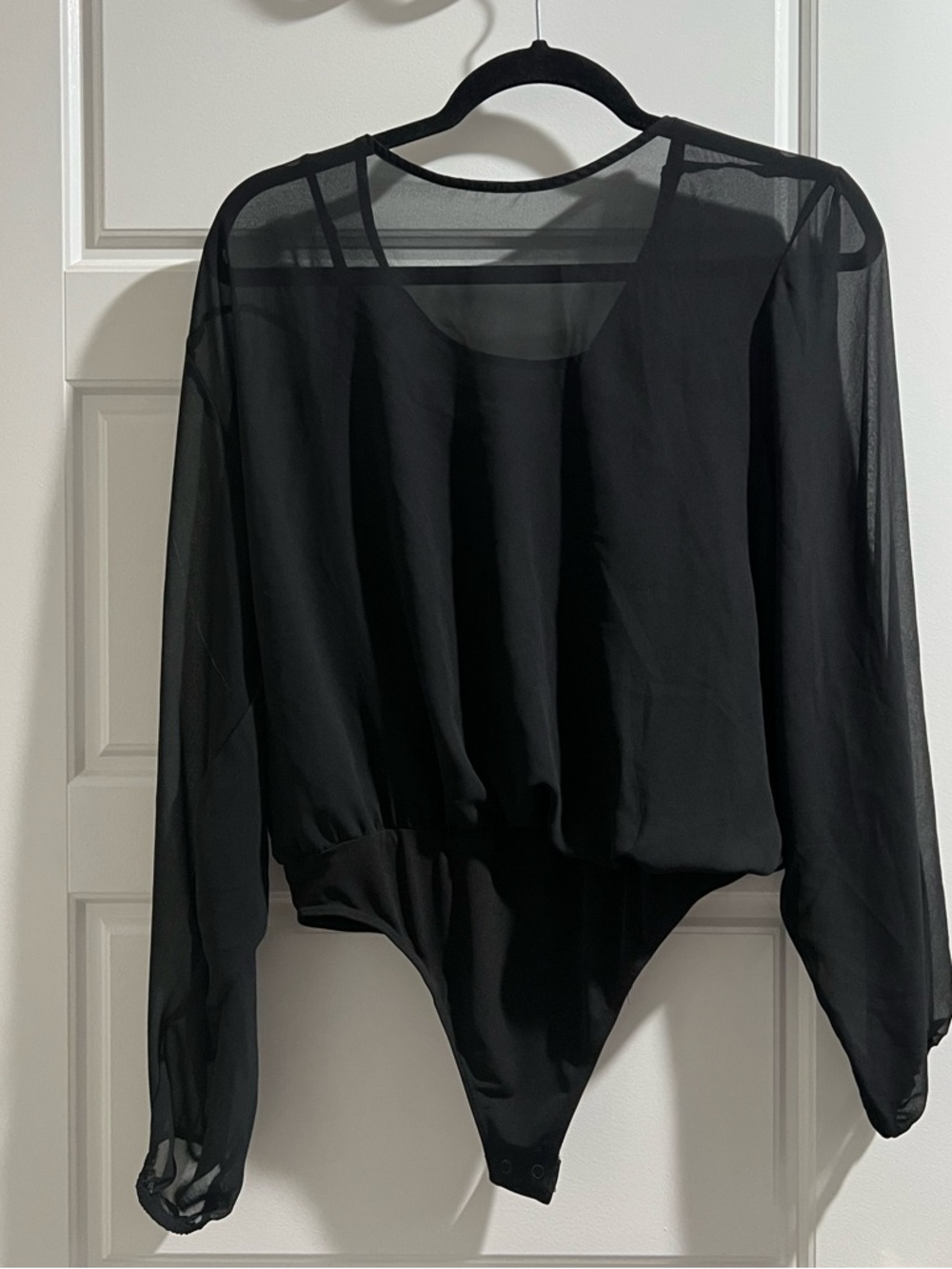 Express Black Sheer Long-Sleeve Bodysuit